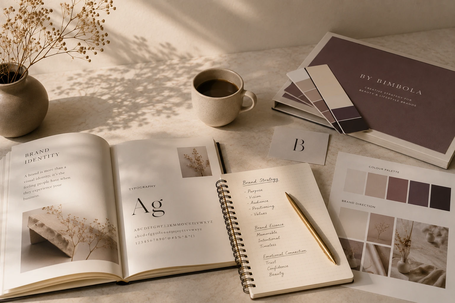 Neutral workspace with brands branding essentials