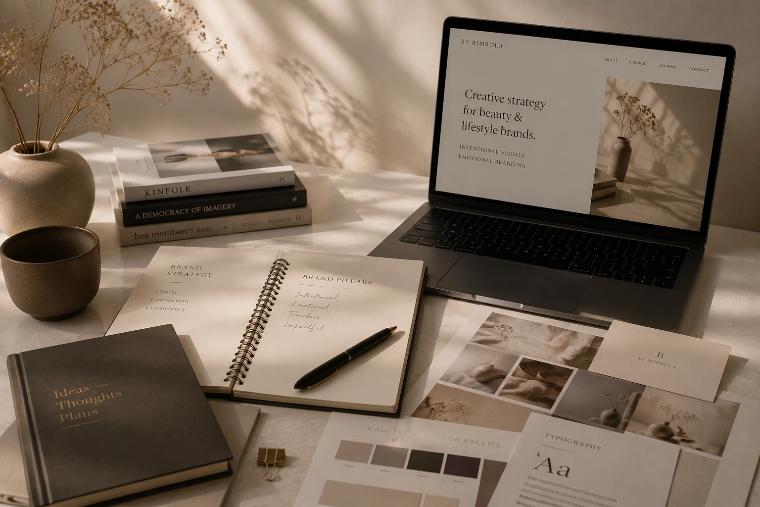 Creative branding workspace with natural light